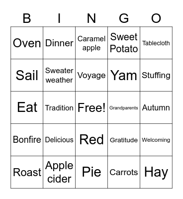 Thanksgiving Bingo Card