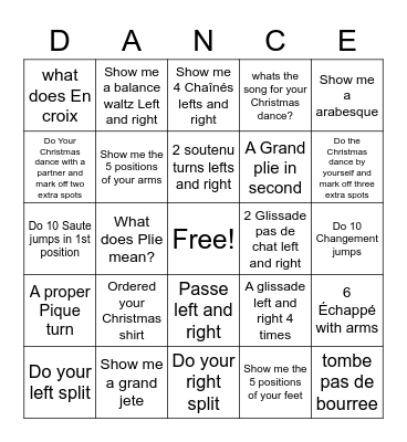 Dance Bingo Card