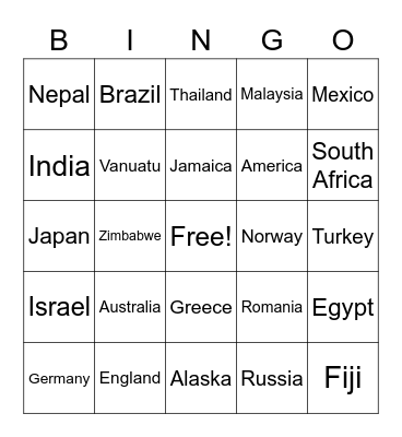 ArOuNd tHe wOrLd Bingo Card