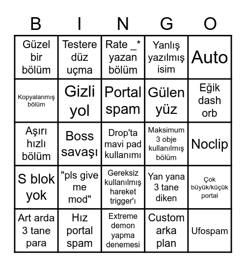 Recent Level Bingo Card