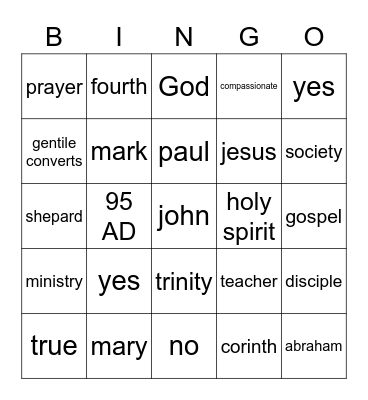 Gospel of Luke Bingo Card