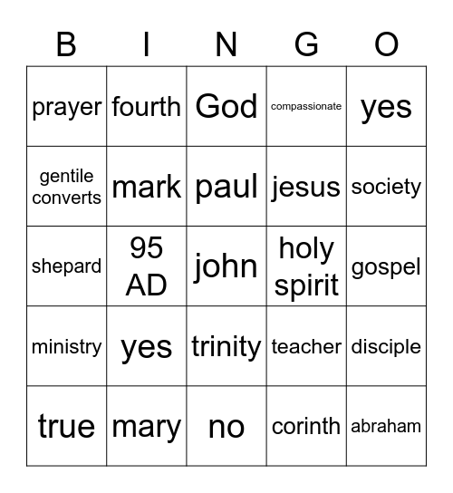 Gospel of Luke Bingo Card