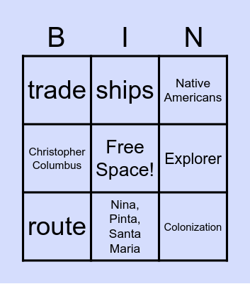 Christopher Columbus Bingo Card