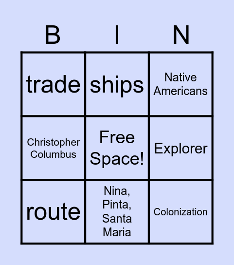 Christopher Columbus Bingo Card