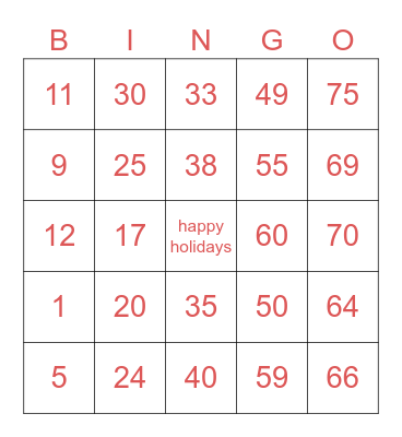 test family Bingo Card