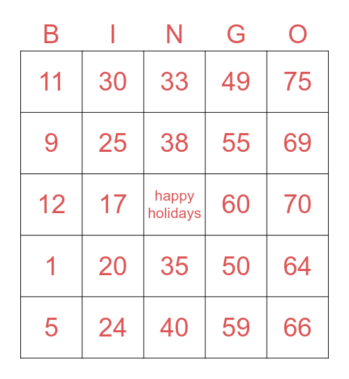 test family Bingo Card