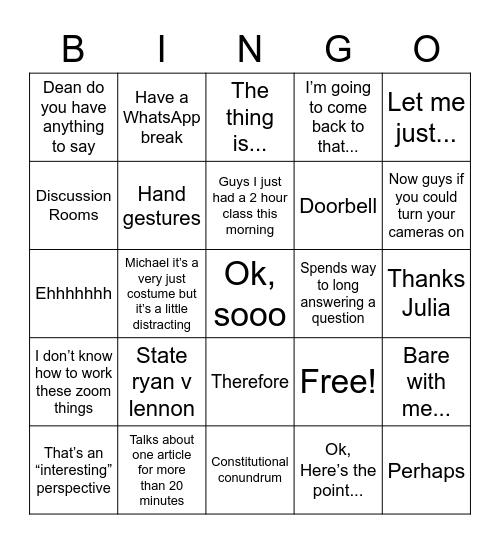 Tom Hickey Bingo Card