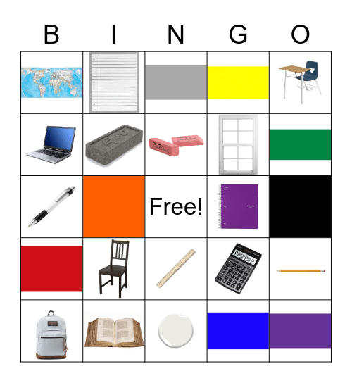 Los Colores/Classroom Objects Bingo Card