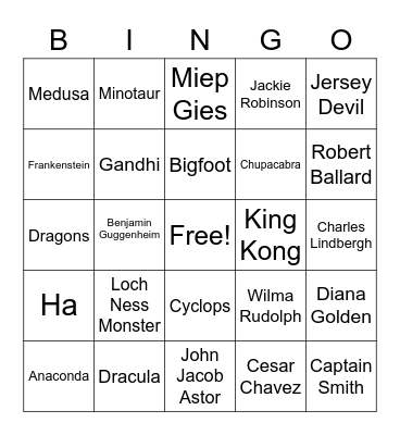 6th Reading Literary People Bingo Card