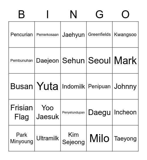 Bingonya Hyunjoo Bingo Card