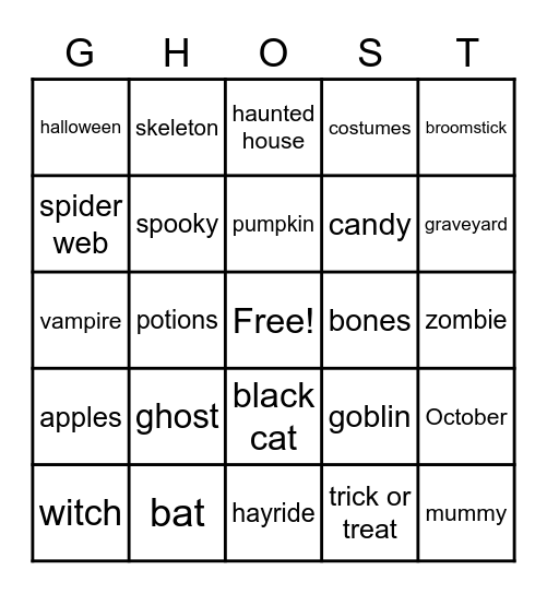 Halloween Party Bingo Card