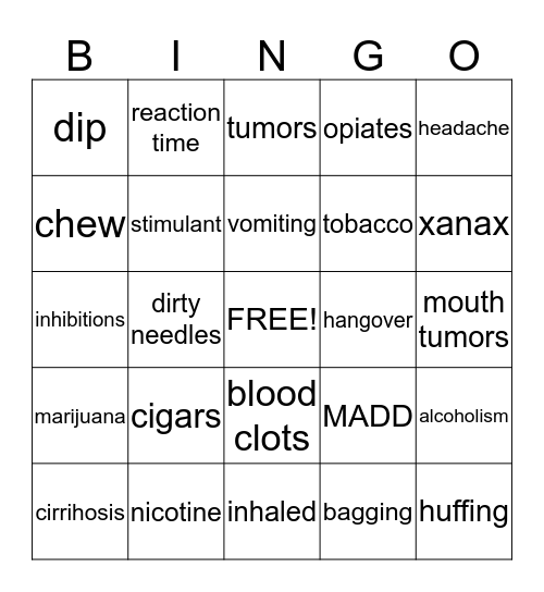 A T D Bingo Card