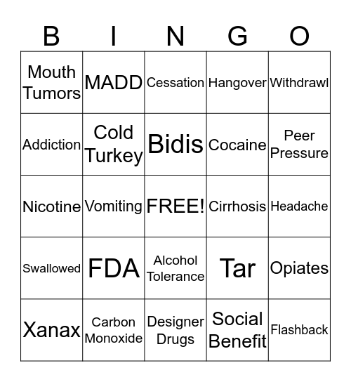 A, T, D Bingo Card