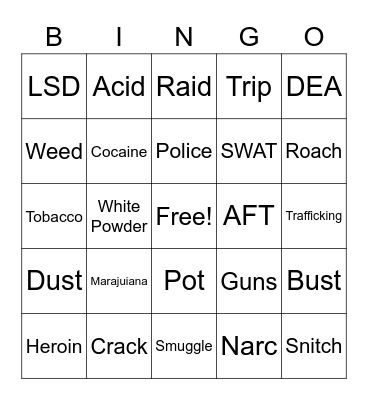 D.A.R.E. Bingo Card