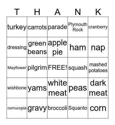 Thanksgiving Bingo Card
