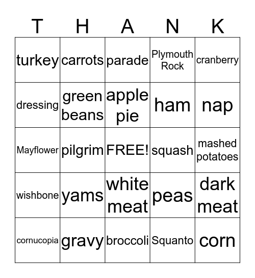 Thanksgiving Bingo Card