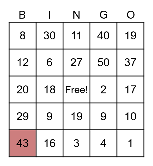 Example Bingo Card