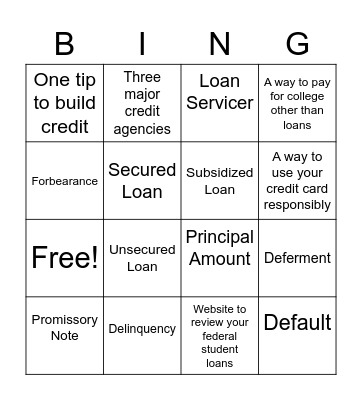 Money Smart BINGO Card