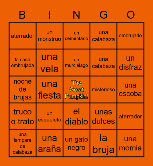 Halloween Spanish Bingo Card