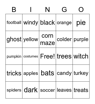 Falling for Words Bingo Card