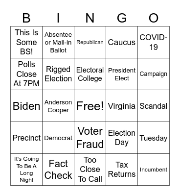 Election Day Bingo - Card 1 Bingo Card