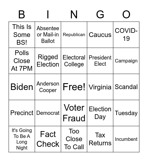 Election Day Bingo - Card 1 Bingo Card