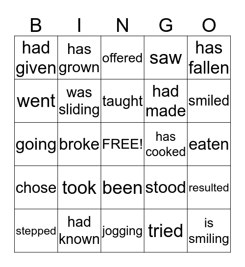 Regular and Irregular Verb Bingo Card