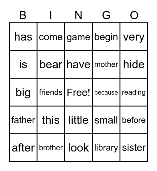 Reading Bingo Card