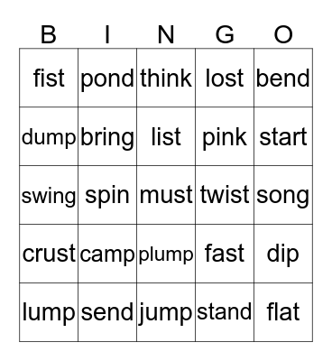 Word Study Bingo Card