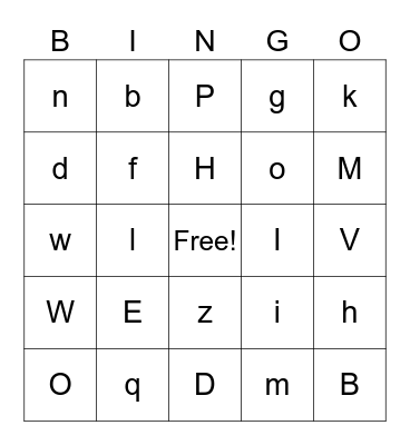 mixed lower and capital letters Bingo Card