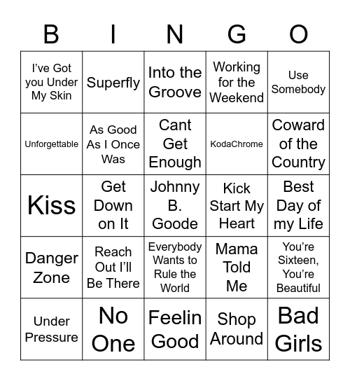 Music Bingo 25 Bingo Card