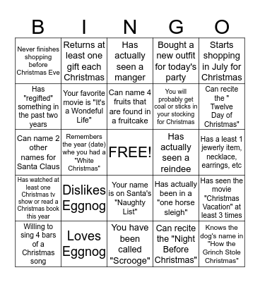 HAPPY HOLIDAYS! Bingo Card