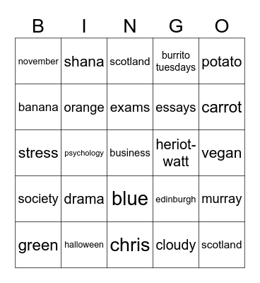 Society Showdown Bingo Card