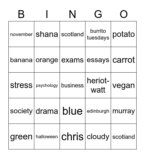Society Showdown Bingo Card