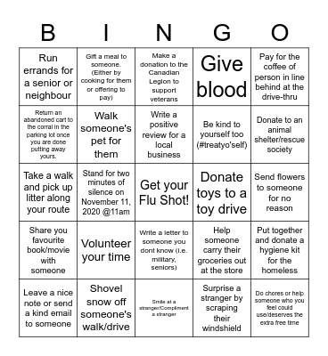 Inspire the Spread of Kindness Bingo Card