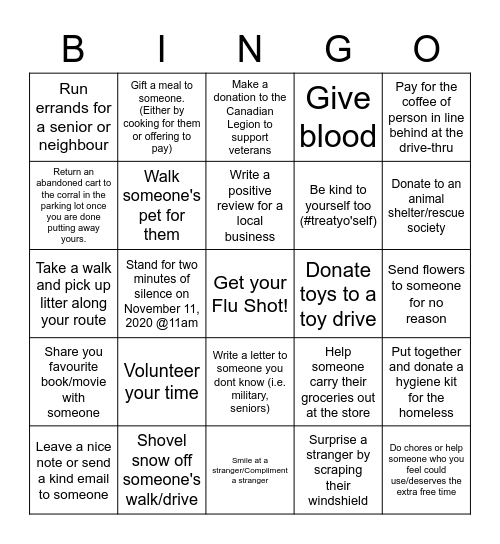 Inspire the Spread of Kindness Bingo Card