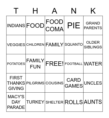 THANKSGIVING Bingo Card