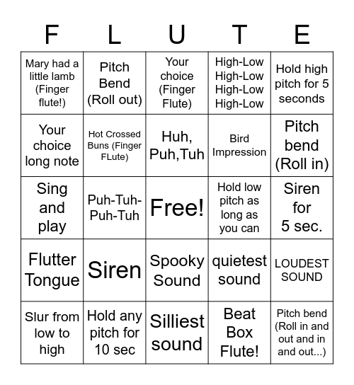 Flute-Headjoint Bingo! Bingo Card