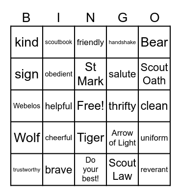 Pack 251 - Bobcat Bingo Card