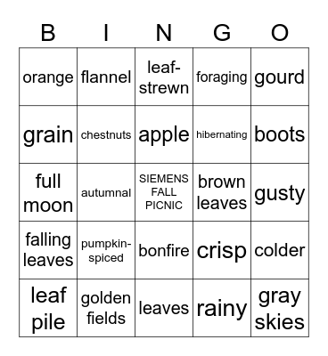 Fall Festival Bingo Card