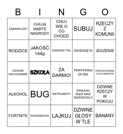 MUJ POKUJ BINGO Card