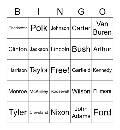 President Bingo Card