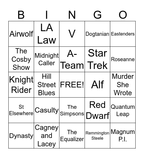 80's TV Themes  Bingo Card