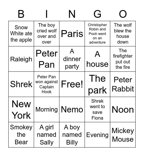 Characters, Setting, and Main Events Bingo Card