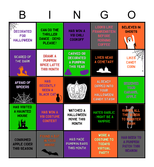 Visionary Virtual Halloween Party Bingo Card