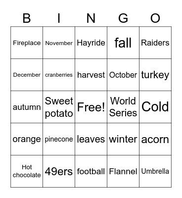Fall Bingo! Bingo Card
