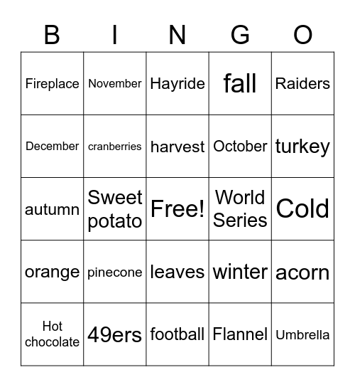 Fall Bingo! Bingo Card