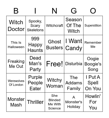 Halloween Songs Bingo Card