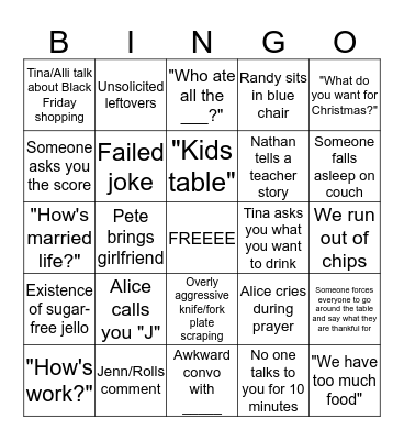 J.J Bingo Card