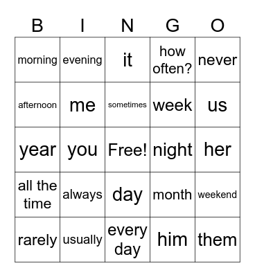 Unit 11 Bingo Card